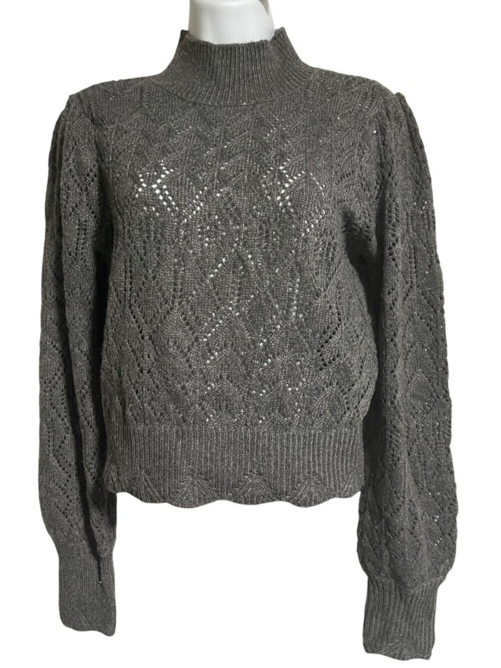 Marled Womens Sweater Charcoal Heather Gray Cropped Size Small Knit Mock Neck
